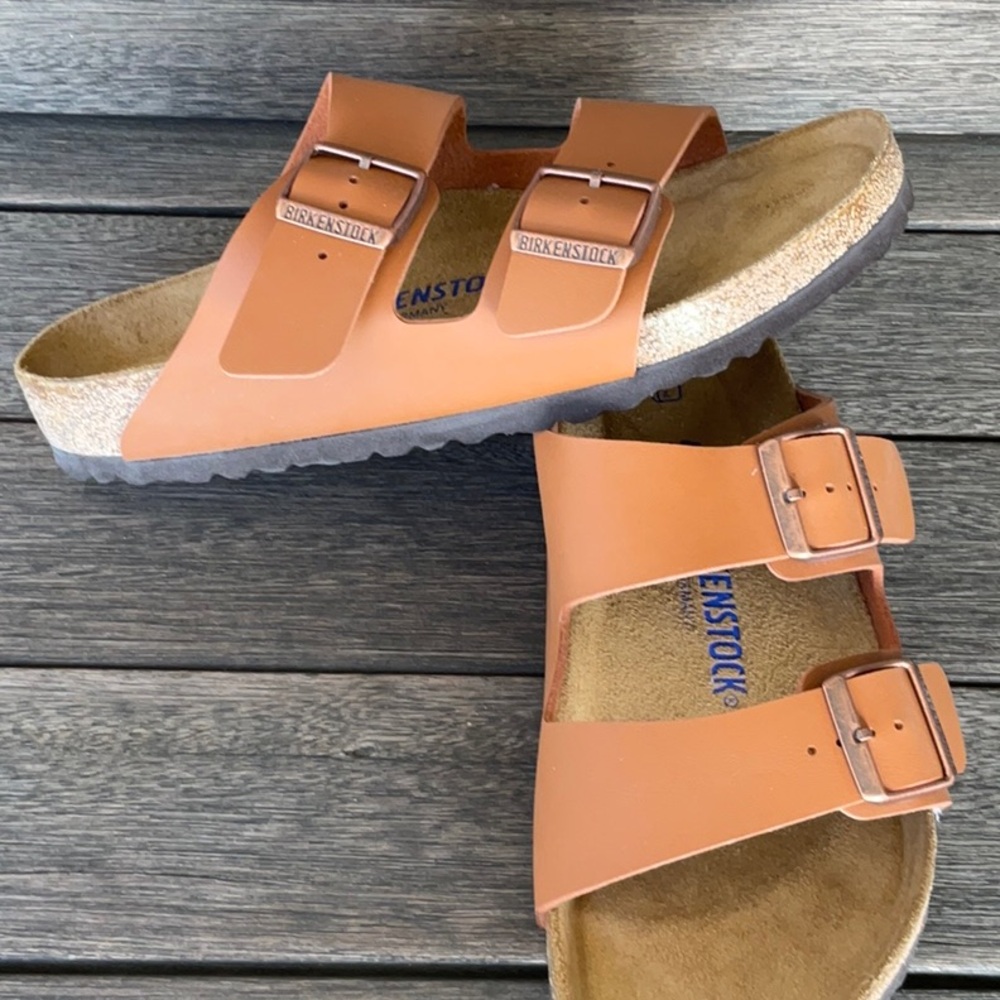 Birkenstock Arizona Light Brown Double Strap Sandals 40 with soft footbed